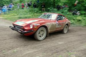 Greg Healey / Phil Barnes Datsun 280Z comes through the VIP spectator corner on SS8, Perkins Road.