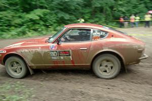 Greg Healey / Phil Barnes Datsun 280Z comes through the VIP spectator corner on SS8, Perkins Road.