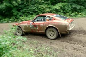 Greg Healey / Phil Barnes Datsun 280Z comes through the VIP spectator corner on SS8, Perkins Road.