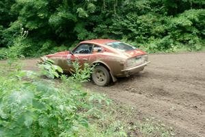 Greg Healey / Phil Barnes Datsun 280Z comes through the VIP spectator corner on SS8, Perkins Road.