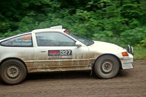 Ryan Raguse / Harlan Goerger Honda CRX comes through the VIP spectator corner on SS8, Perkins Road.