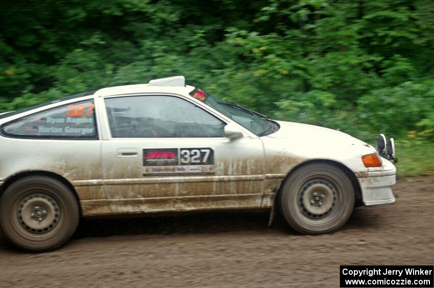 Ryan Raguse / Harlan Goerger Honda CRX comes through the VIP spectator corner on SS8, Perkins Road.