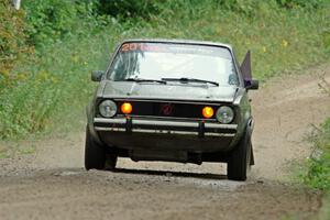 Adam VanDamme / Jake Carlson VW Rabbit at speed on SS9, Sawmill Lake.