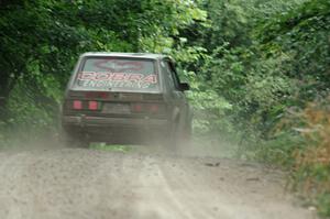 Adam VanDamme / Jake Carlson VW Rabbit at speed on SS9, Sawmill Lake.