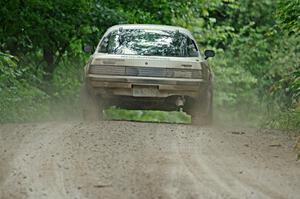 Mike Halley / Jimmy Brandt Mazda RX7 GSL-SE at speed on SS9, Sawmill Lake.