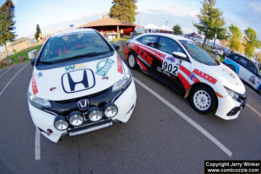 Daniel McCarron / Matthew Blake Honda Fit and James Robinson / John Sharps Honda Civic at parc expose in L'Anse.