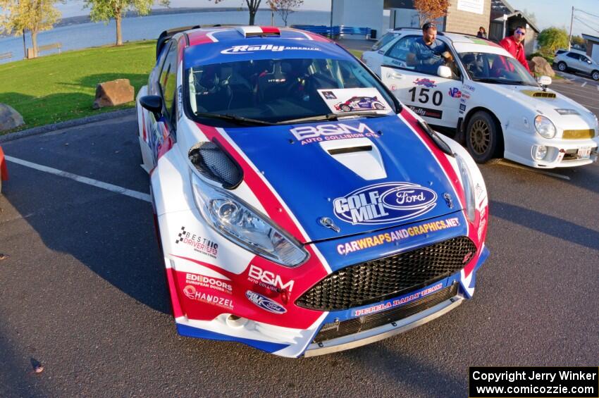 Piotr Fetela / Dominik Jozwiak Ford Fiesta and Ivo Draganov / Vladimir Yanev Subaru WRX Wagon at parc expose in L'Anse.