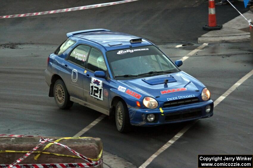 Nate Usher / Marianna Langosch Subaru WRX Wagon on SS15 (Lakeshore Drive).