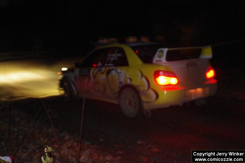 Mark Williams / Steve Harrell Subaru WRX STi comes through the spectator point on SS4 (Far Point I).