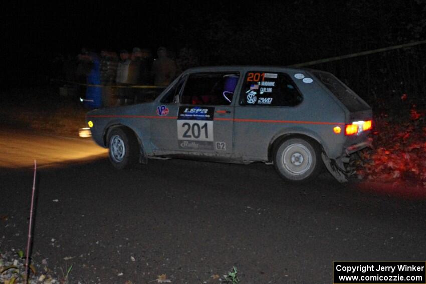 Adam VanDamme / Jake Carlson VW Rabbit comes through the spectator point on SS4 (Far Point I).