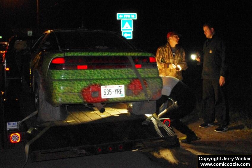 Eric Carlson / Camille Carlson Mitsubishi Eclipse in Kenton after DNF'ing the first day.