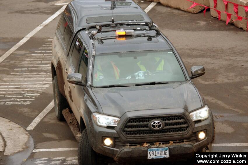 Car 0, a Toyota Tacoma truck, on SS15 (Lakeshore Drive).