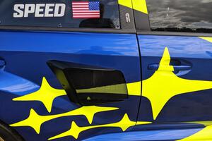 Scott Speed's Subaru WRX STi for ARX (Americas Rallycross) on display.