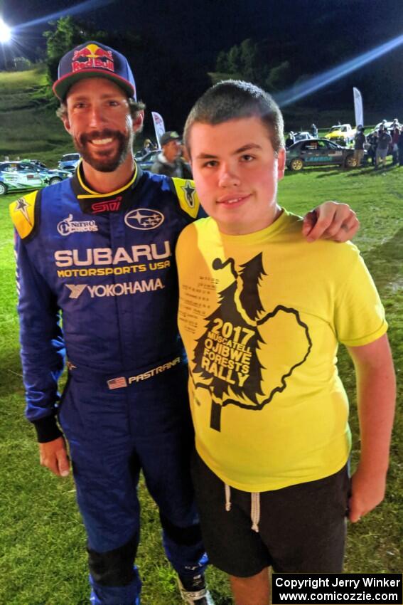 Travis Pastrana and a young fan David Higgins / Craig Drew Subaru WRX STi  at Thursday night's parc expose.