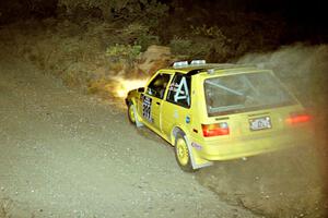 Andrew Grady / Bill Culbertson Toyota Corolla FX-16 a spilt second before hitting a rock on SS1, Mayer South.