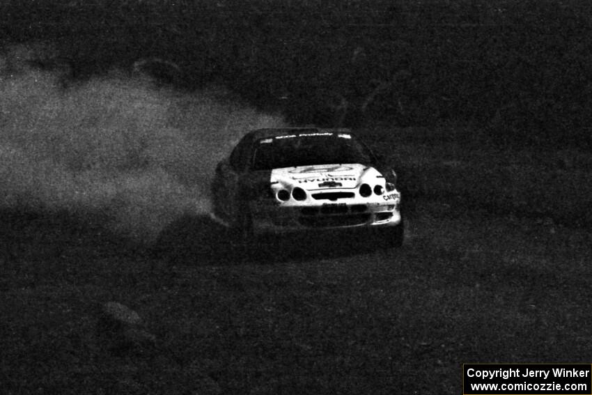 Noel Lawler / Charles Bradley Hyundai Tiburon at speed on Witty Tom North, SS7.