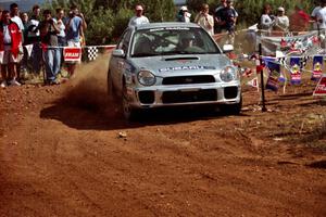 Wyeth Gubelmann / Therin Pace Subaru WRX at the spectator location on Limestone North, SS8.