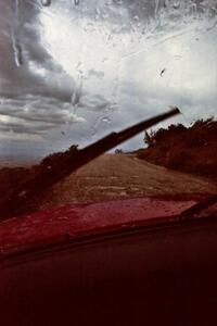 Rain falls heavily on the way to the First View North stage (SS11) just outside of Jerome, AZ.