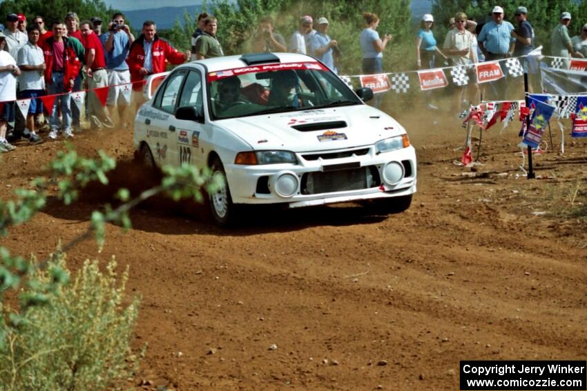 Tim Paterson / Scott Ferguson Mitsubishi Lancer Evo IV at the spectator location on Limestone North, SS8.