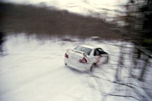 Pete Lahm / Matt Chester Mitsubishi Lancer Evo IV at speed on SS1, Hardwood Hills Rd.