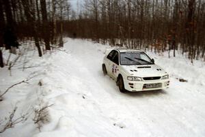 Karl Scheible / Brian Maxwell Subaru WRX STi at speed on SS4, Avery Lake.