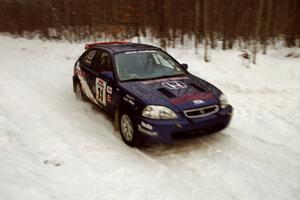 Bryan Hourt / Drew Ritchie Honda Civic at speed on SS1, Hardwood Hills Rd.