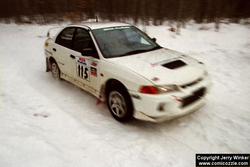 Seamus Burke / Frank Cunningham Mitsubishi Lancer Evo IV at speed on SS4, Avery Lake.