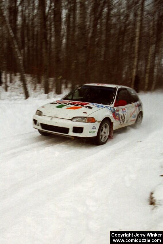 Tom Lawless / Brendan Lawless Honda Civic at speed on SS1, Hardwood Hills Rd.