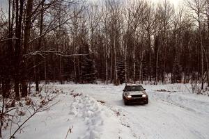 Eric Burmeister / Mark Buskirk VW GTI at a sharp corner on SS1, Hardwood Hills Rd.