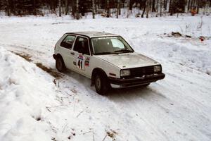 Art Burmeister / Randy Moore VW GTI at a sharp corner on SS1, Hardwood Hills Rd.