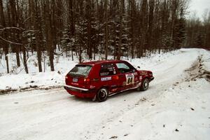 J.B. Niday / Al Kintigh VW GTI come reverse into a sharp corner on SS1, Hardwood Hills Rd.