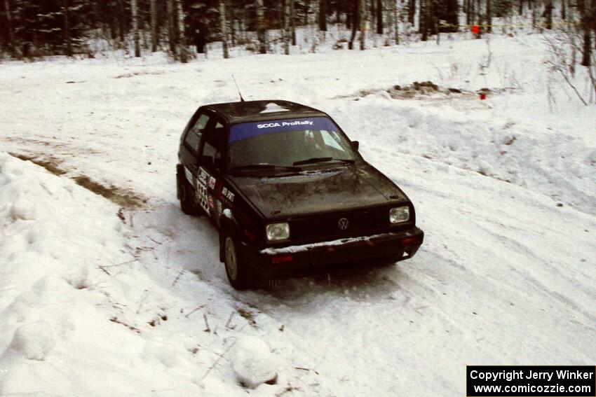 Colin McCleery / Jeff Secor VW GTI at a sharp corner on SS1, Hardwood Hills Rd.