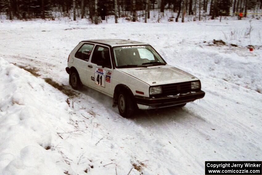 Art Burmeister / Randy Moore VW GTI at a sharp corner on SS1, Hardwood Hills Rd.