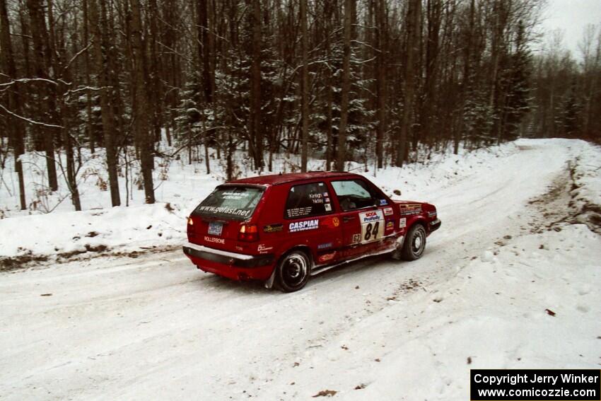 J.B. Niday / Al Kintigh VW GTI come reverse into a sharp corner on SS1, Hardwood Hills Rd.