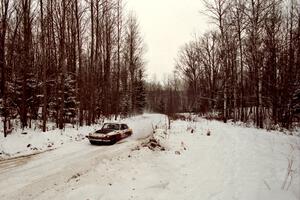 Phil Smith / Dallas Smith MGB-GT comes into a sharp corner on SS1, Hardwood Hills Rd.