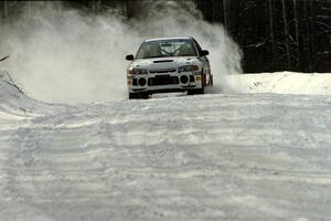 Pete Lahm / Matt Chester Mitsubishi Lancer Evo IV at speed on SS4, Avery Lake.