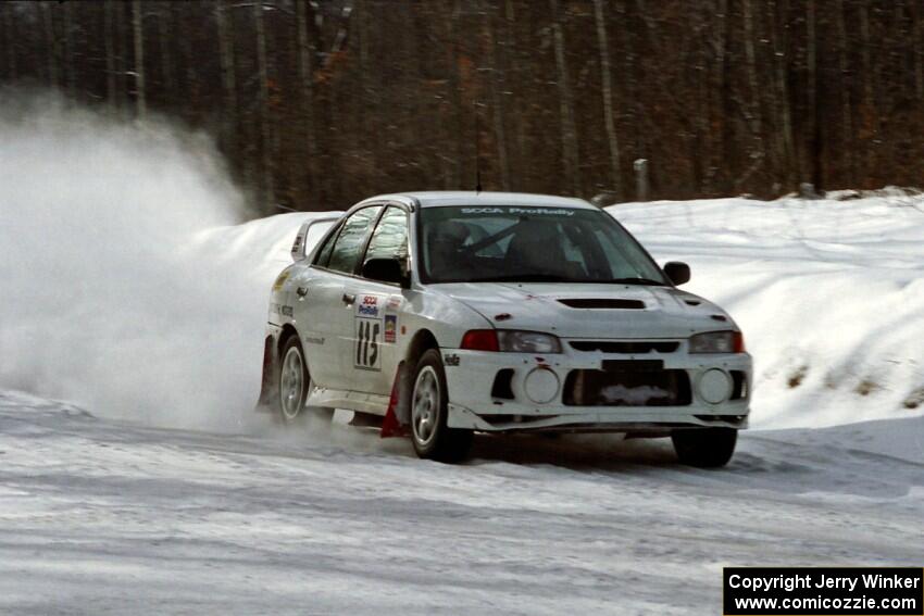 Seamus Burke / Frank Cunningham Mitsubishi Lancer Evo IV at speed on SS4, Avery Lake.