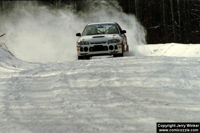 Pete Lahm / Matt Chester Mitsubishi Lancer Evo IV at speed on SS4, Avery Lake.