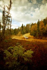 David Higgins / Craig Thorley Subaru WRX at the midpoint water crossing on SS2, Herman.