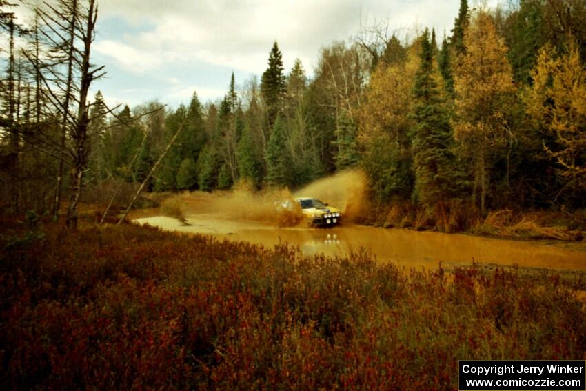 Lon Peterson / Bill Gutzmann Subaru Impreza 2.5RS at the midpoint water crossing on SS2, Herman.