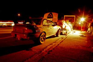 (48) Lon Peterson / Bill Gutzmann and (50) Steve Gingras / Bill Westrick Subaru Impreza 2.5RSs at Kenton service.