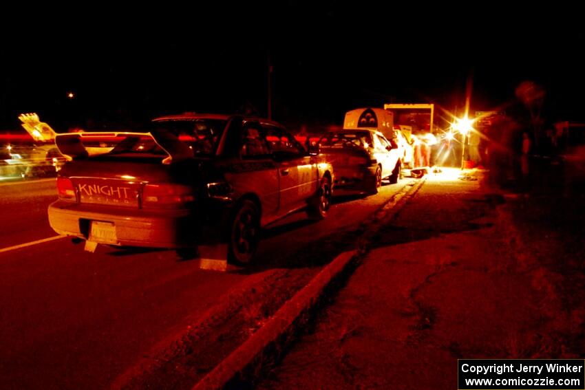 The three Knight Racing Subaru Impreza 2.5RSs at Kenton service.