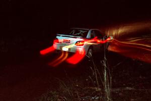 Jason Rivas / Ole Holter Subaru WRX at speed near the finish of SS6, Passmore II.