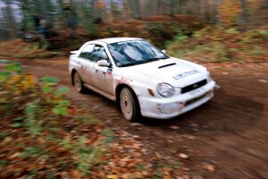 Jason Rivas / Ole Holter Subaru WRX near the finish of SS13, Gratiot Lake I.