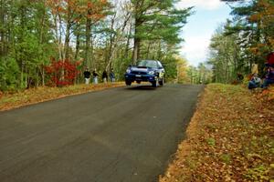 Karl Scheible / Brian Maxwell Subaru WRX STi catches air at the midpoint jump on SS16, Brockway Mt.