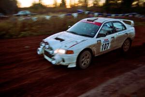 Tim Paterson / Scott Ferguson Mitsubishi Lancer Evo IV comes through the spectator corner on SS19, Gratiot Lake II.