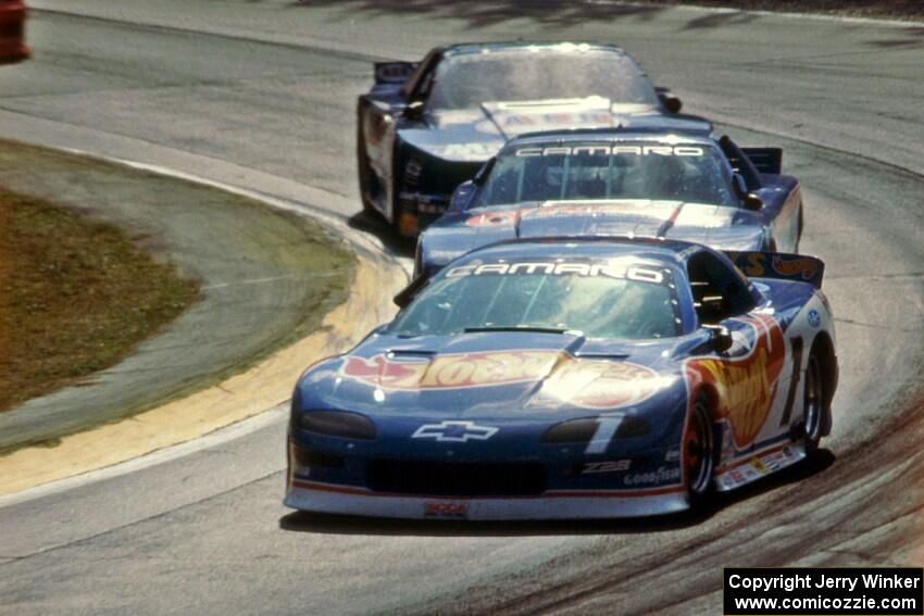 Jack Baldwin's Chevy Camaro, Greg Pickett's Chevy Camaro and Ron Fellows' Ford Mustang