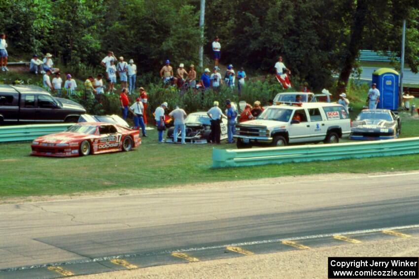 DNF'ed cars parked inside turn 12 at the end of th race.