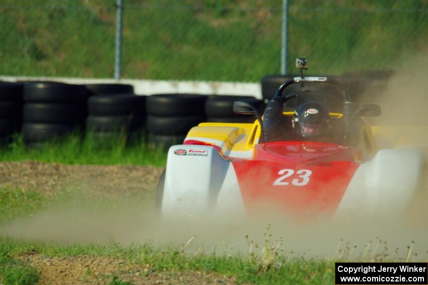 David Glodowski's Spec Racer Ford spins off course at turn 12.