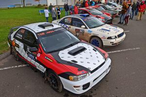 Chris Barribeau / Bryce Proseus Subaru Impreza and Tim Michel / Michelle Michel Audi A4 at Saturday morning's parc expose.